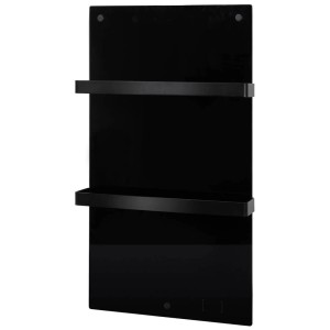 Radiateur de salle de bain noir Eurom Sani 400W en métal avec deux porte-serviettes.