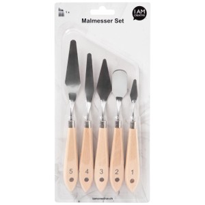 I Am Creative Malmesser-Set, 5-teilig, verschiedene Formen, Stahlklingen, Holzgriffe, Malzubehör.