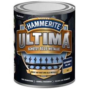 Dose Hammerite Metall-Schutzlack Ultima, Saphirblau matt. Rostschutz für Metalle im Außenbereich.