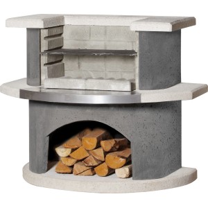 Buschbeck Grillbar Stockholm en béton armé avec grille et espace de rangement pour le bois.