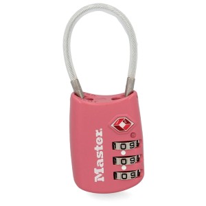 Rosa Master Lock TSA Zahlen-Vorhängeschloss mit Stahlkabel und 3-stelligem Zahlencode.