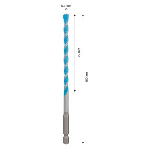 Foret Bosch Expert Hex-9 Multi Construction, diamètre 6 mm, longueur 90/150 mm.