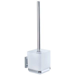 Wenko WC-Garnitur Vacuum-Loc Quadro : Brosse WC avec support en acier inoxydable et verre satiné.