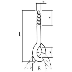 Disegno di vite a occhiello M6 x 20, in acciaio inox, vista dettagliata con dimensioni.