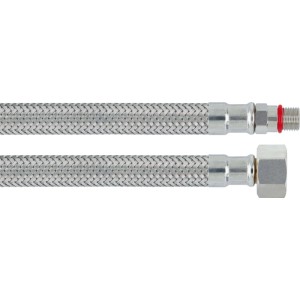 Tuyau de raccordement flexible en acier inoxydable, longueur 500 mm, avec raccords G 3/8 et M8 pour eau potable.