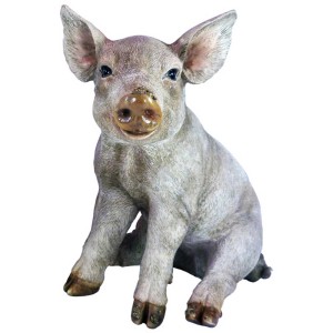 Sitzendes rosa Deko-Schwein aus Polyresin für Garten & Haus, 23,5x24,5x17,2 cm.