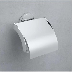 Porta carta igienica cromato Diaqua Roma con coperchio per montaggio a parete.