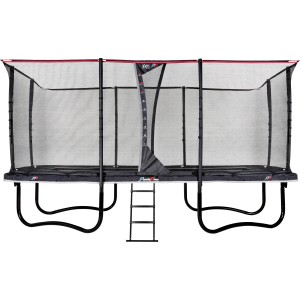 Trampolino da giardino rettangolare nero EXIT PeakPro 305x519 cm con rete di sicurezza e scala.
