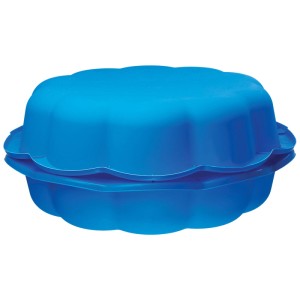 Bac à sable en plastique bleu Starplast Sunflower avec couvercle, forme de fleur.