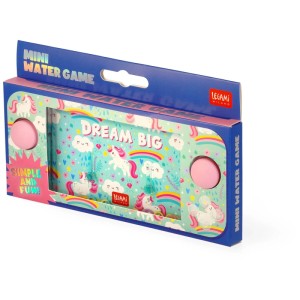 Legami Mini Water Flipper Licorne dans sa boîte, un jeu d'adresse de voyage.