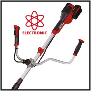 Einhell Akku-Sense Agillo 36 V: tagliabordi a batteria con impugnatura a due mani e corpo rosso.