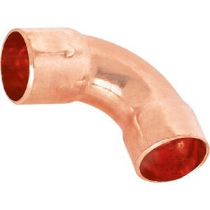 Coude à souder en cuivre Ø 15 mm, angle de 90 degrés pour installation de tuyaux en cuivre.