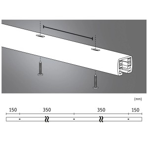 Binario Paulmann URail, 100cm, bianco segnale, con viti e dimensioni per sistemi di binari LED.