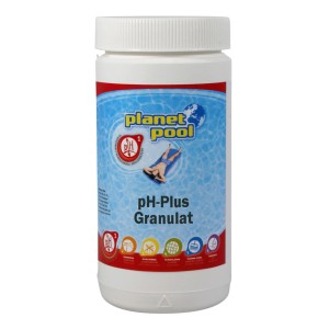 Planet Pool pH-Plus Granulés pour l'entretien de l'eau du bain à remous dans un récipient blanc.