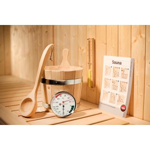 Kit d'accessoires pour sauna Weka, 5 pièces : seau, louche, thermomètre, sablier et règles de bain.
