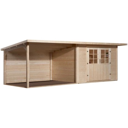 Weka Holz-Gartenhaus Como Natur mit Anbaudach