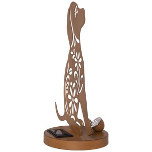 Lampe solaire chien en métal couleur rouille, 33 cm de haut, pour une décoration de jardin atmosphérique.