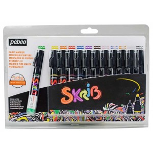 Pébéo Skrib Paint Set de marqueurs acryliques, 12 pièces, dans un emballage plastique. Stylos de différentes couleurs.