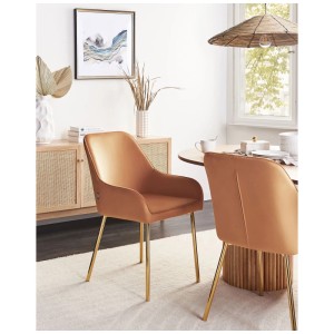 Beliani Lot de 2 chaises de salle à manger Loverna, chaises en velours orange avec pieds dorés.