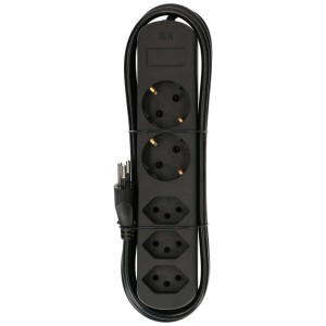 Multiprise noire Basic Line avec 3x Type13 et 2x prises Schuko pour une alimentation flexible.