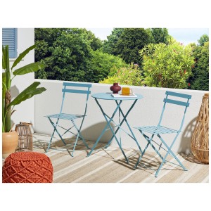 Set bistro Fiori in metallo blu mare per balcone/terrazzo: tavolo e due sedie.