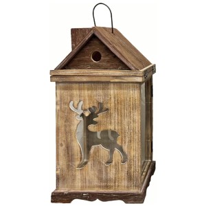Laterne Hirsch Holz Braun 21 x 21 x 44 cm