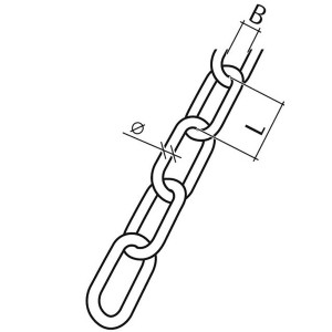 Abbildung einer Conacord Schweißkette Form C, Stahl, Ø 2 mm, Chrom, mit Maßangaben.