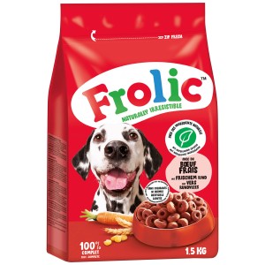 Frolic cibo completo per cani con manzo, confezione da 1,5 kg. Nutrizione completa per cani.