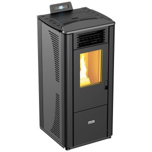 Poêle à granulés Ecofox Andromeda, gris moucheté, 9,7 kW. Poêle moderne avec fenêtre.