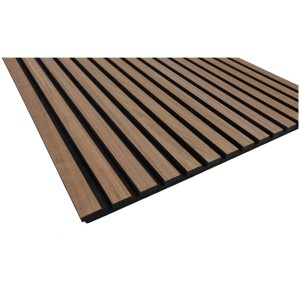 Pannello acustico Denpanels in noce naturale/nero, 120x60 cm, per rivestimento pareti e soffitti.