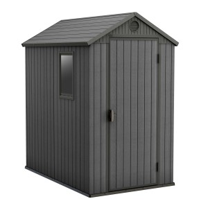 Abri de jardin Keter Darwin 2,3 m² gris : Petit cabanon avec fenêtre et grille d'aération.