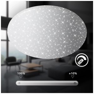 Plafonnier LED Brilo Verb, blanc, avec effet ciel étoilé et fonction de variation d'intensité.
