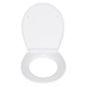 Sedile WC Wenko Menin bianco in duroplast con coperchio aperto, vista dall'alto.