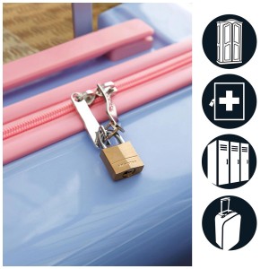 Master Lock Messing Vorhängeschloss 20mm an rosa Gepäck-Reißverschluss befestigt.