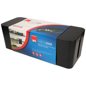 Boîte de rangement de câbles Cable Facility Box Cable Home grand modèle noire avec couvercle amovible.