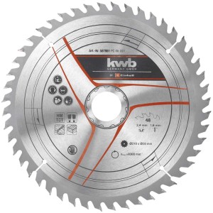 Lama per sega circolare kwb 210x30 mm con 48 denti per seghe stazionarie.