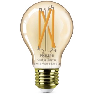 Lampadina LED Smart Philips E27 Filamento Ambra, forma standard. Lampada smart per illuminazione d'atmosfera.