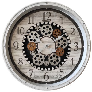 Orologio da parete vintage Globo, bianco con ingranaggi, Ø 50,8 cm. Orologio decorativo per spazi abitativi.