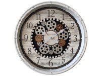 Globo Wanduhr Vintage mit Zahnrädern Kunststoff Weiss Ø 50,8 cm