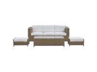Beliani Lounge-Set Belluno 5-Sitzer Rattan Braun mit Auflagen in Weiss