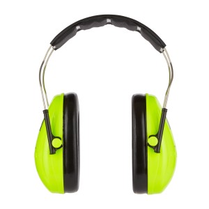 Casque antibruit 3M Peltor H510AK pour enfants, vert néon avec bord noir.