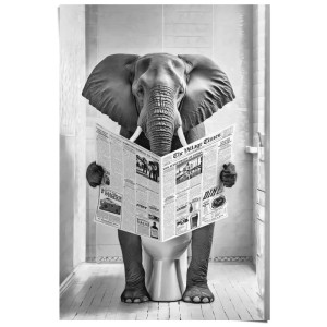 Maxiposter: Elefant auf Toilette liest Zeitung, 61x91,5 cm. Witziges Poster für Bad oder WC.