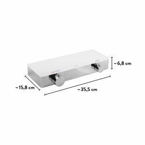 Miscelatore termostatico per doccia baliv DU-2050 in vetro bianco-cromo con dimensioni.
