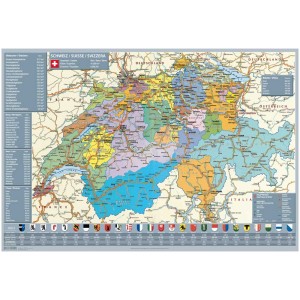 Sottomano con carta geografica svizzera, 40x59 cm, ideale per ufficio e cameretta.