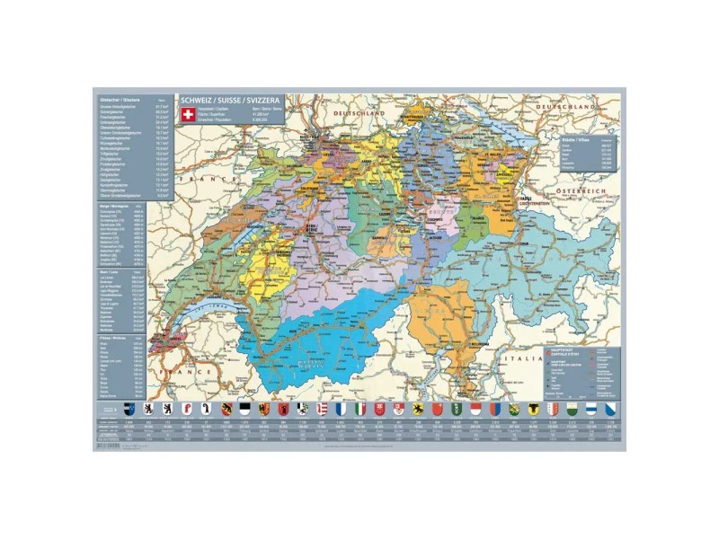 Läufer 45344 Sous-Main Carte Découvre La Suisse - Antidérapant 40x53 Cm, Éducatif Pour Enfants, Fabriqué En Allemagne