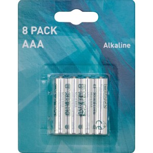 Confezione da 8 batterie alcaline Micro AAA per vari dispositivi.