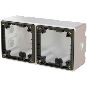 Boîtier apparent blanc Exo taille 2 x 1, montage horizontal et vertical, indice de protection IP55.