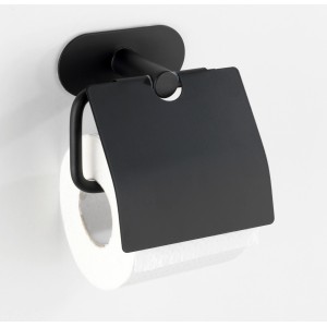 Porta carta igienica nero Wenko Turbo-Loc Orea in acciaio inox con coperchio.