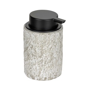 Wenko dispenser sapone Albacete, grigio cemento, 300 ml. Dispenser sapone da bagno freestanding con effetto cemento e testina nera.