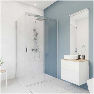 Bagno con pannello posteriore doccia Breuer effetto marmo bianco, 100x210 cm.
